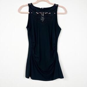 2/$30 White House Black Market Crochet Tank Top Black Small #8449